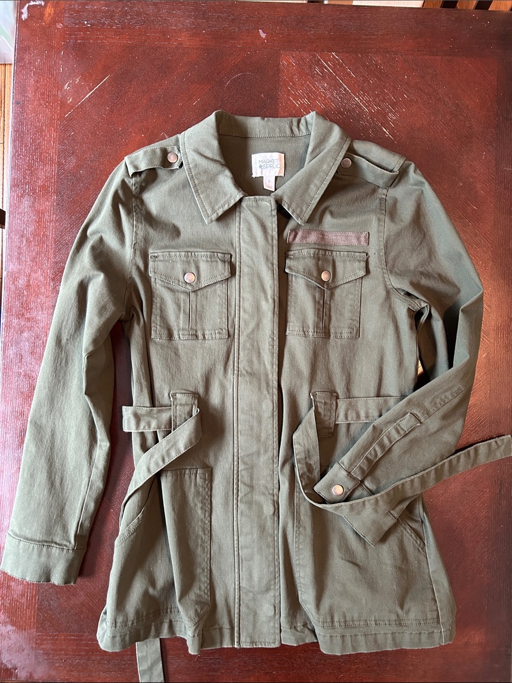 Market & Spruce Olive Green Utility Jacket with Belt